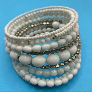 White Bead Memory Wire Bracelet